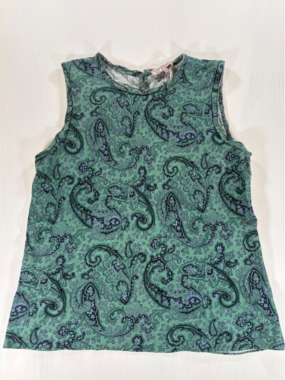 Rebecca Taylor Tailored 55% Silk Paisley Sleeveless Shell Top Green Size 2